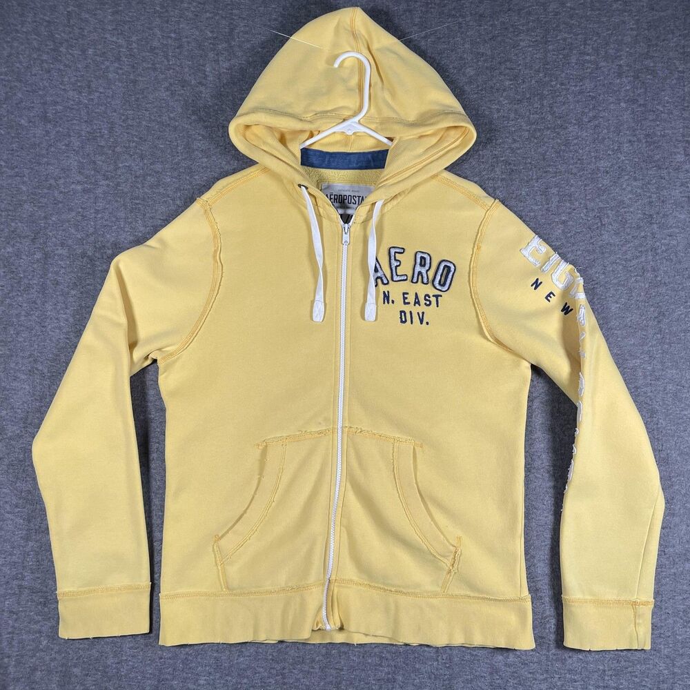 Aeropostale Hoodie Womens Large Yellow Full Zip Nineteen Eighty Seven Logo